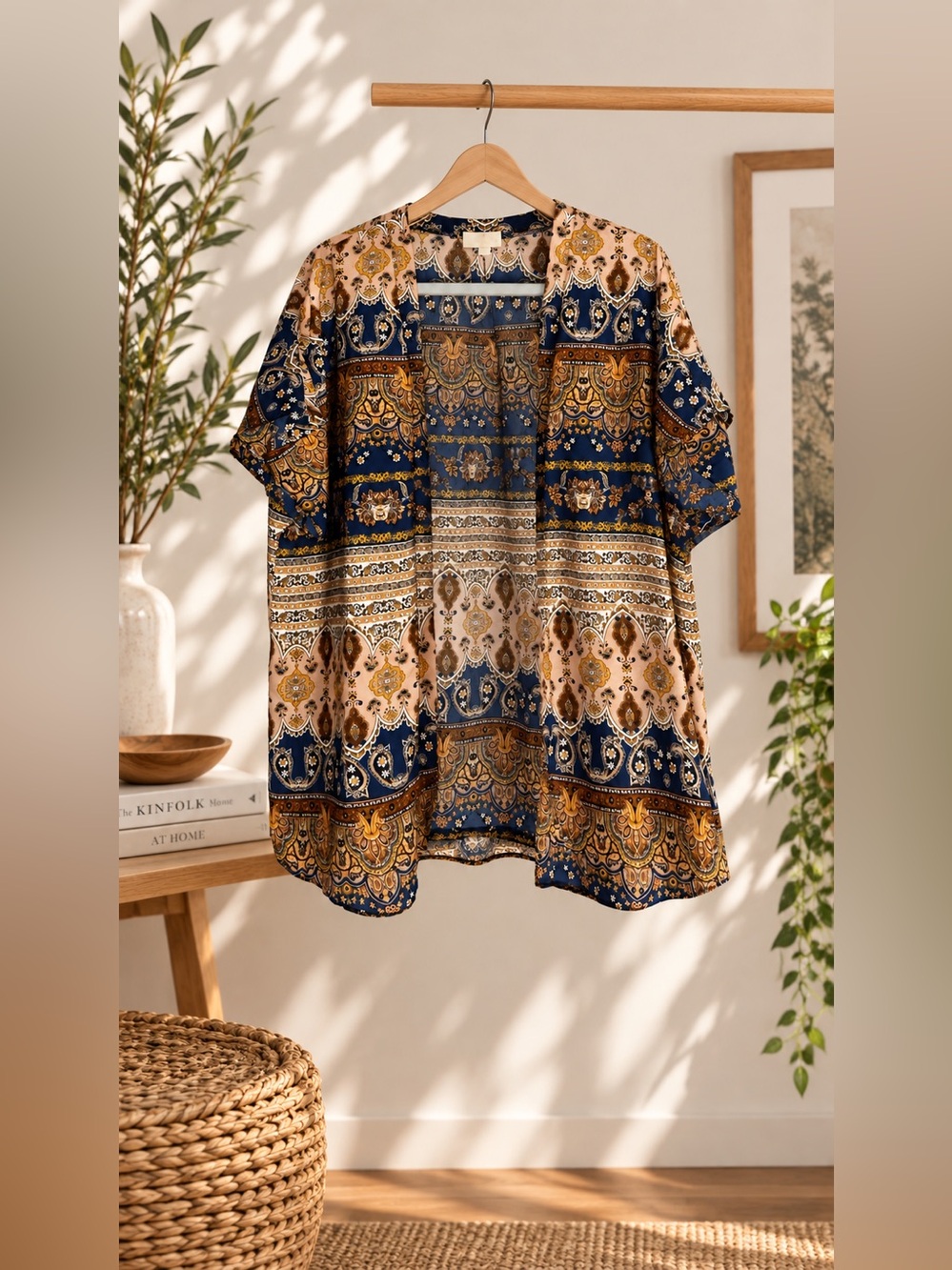 LA Hearts Boho Paisley Kimono Open Front One Size
